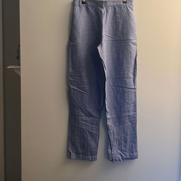 Women’s Blue Checkered Linen/Cotton Slacks - Picture 4 of 6